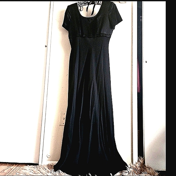 Vtg Classy long Evening Rhinestones Bow Gown satin long maxidress - Picture 5 of 14